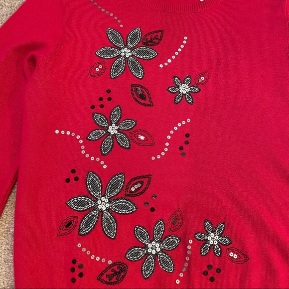 SWEATER - Alfred Dunner red embroidered pullover sweater petite large - Picture 3 of 7